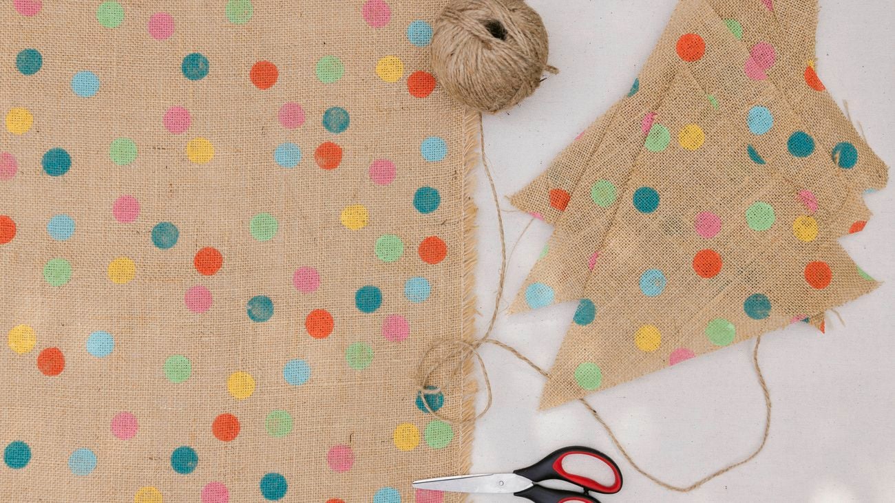Bunting with coloured polka dots.