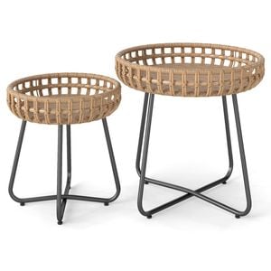 Costway Outdoor Side Table Set Patio Coffee Tables Furniture Brown