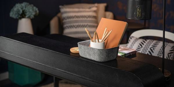 Table with lamp and stationary 