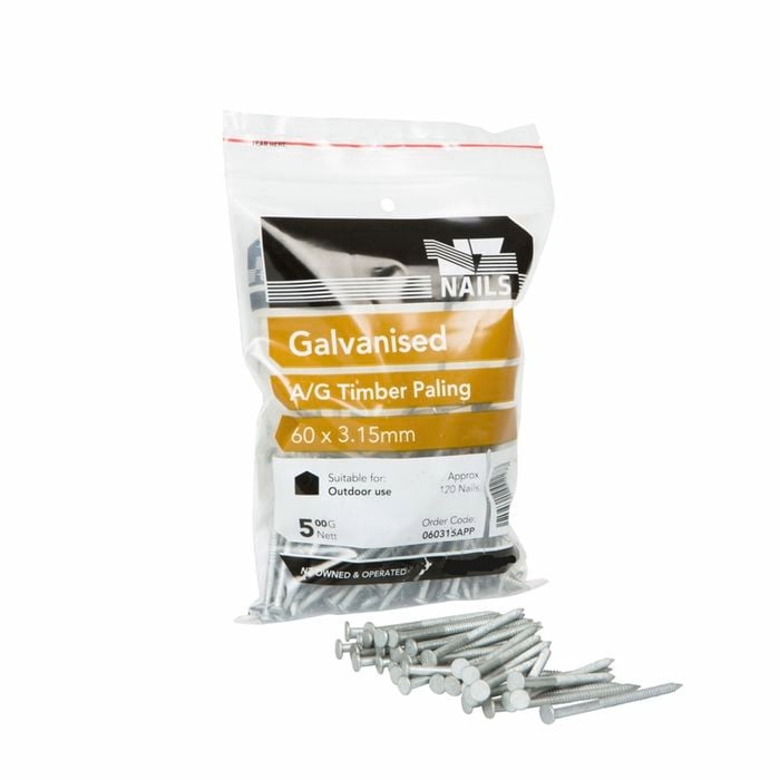 NZ Nails 60mm Galvanised Timber Paling Flat Head Nail - 500g Pack