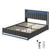 Levede Double Size Bed Frame Linen Fabric with LED Charging Station and 4 Drawers Grey