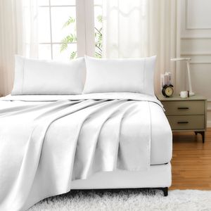 LINENOVA 100% Cotton Luxury Soft Sheet Set-White Queen