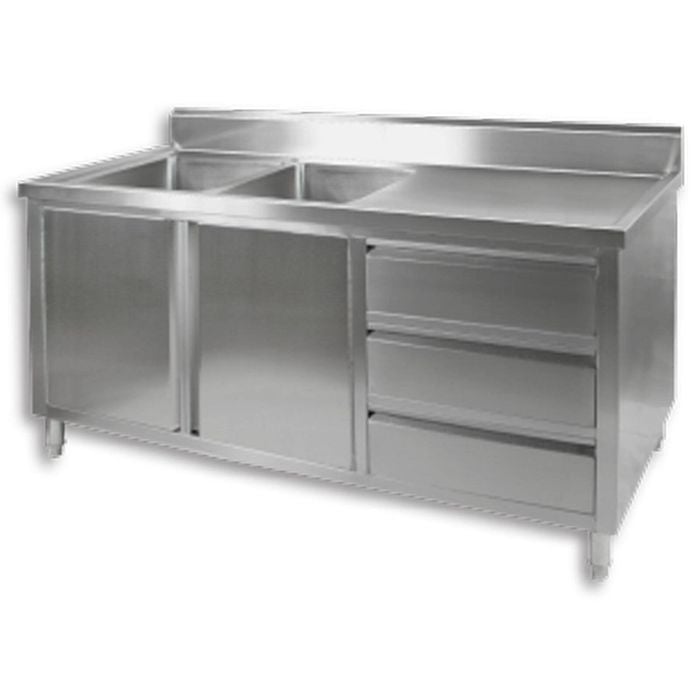 Modular Systems Kitchen Tidy Cabinet With Double Left Sinks - 1800mm W x 700mm D x 1050mm H