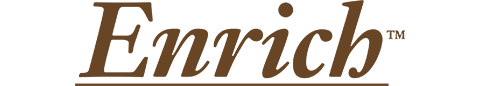 Logo - Enrich written in a cursive font and brown colour
