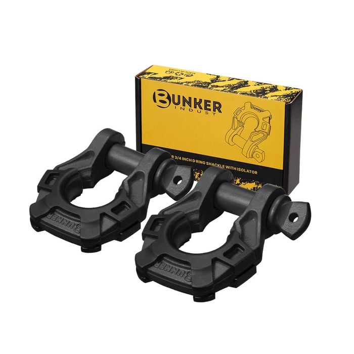 Bunker Indust Pair Bow Shackle 4.75Ton Rated 3/4” D-Ring Black with Isolator