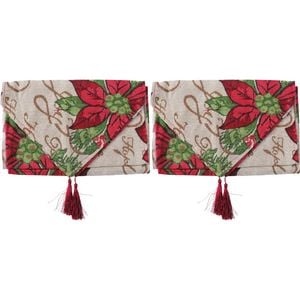 2PK LVD 34x180cm Polyester Table Runner Poinsettia Home/Kitchen/Tabletop Decor