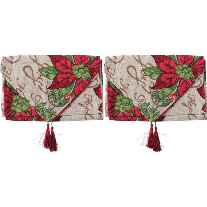 2PK LVD 34x180cm Polyester Table Runner Poinsettia Home/Kitchen/Tabletop Decor