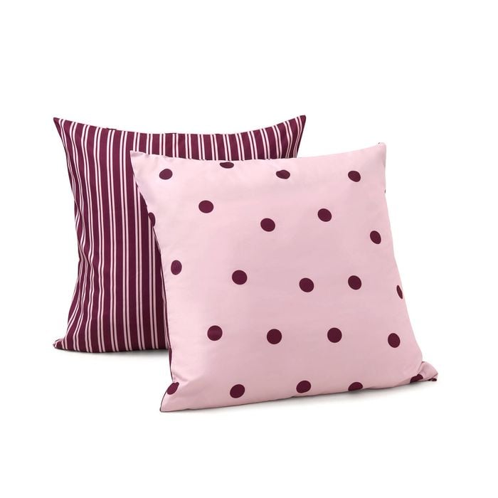Dreamaker Pippa Polka Dot & Stripe Reversible European Pillowcase Twin Pack Pink/Plum