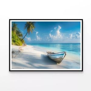 Beach with Old Wooden Boat  Print 100% Australian Made 120x90cm  (Poster)
