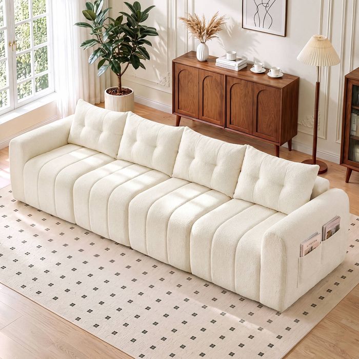 Advwin 300cm 4 Seater Sofa Chenille Modular Sectional Couch No Assembly Beige