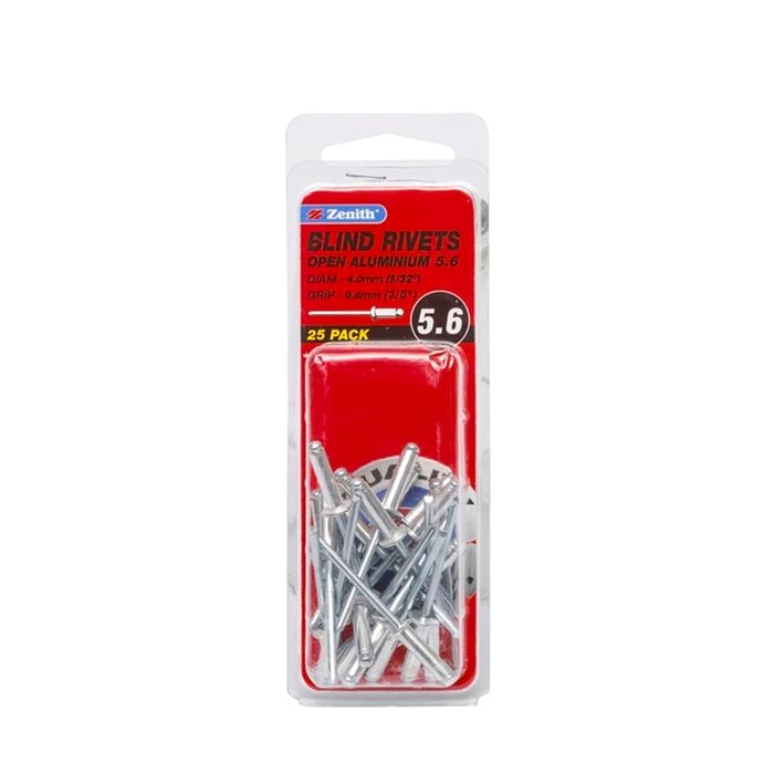 Zenith Blind Rivet Open Alum 5/32"D x 3/8"G  25pk