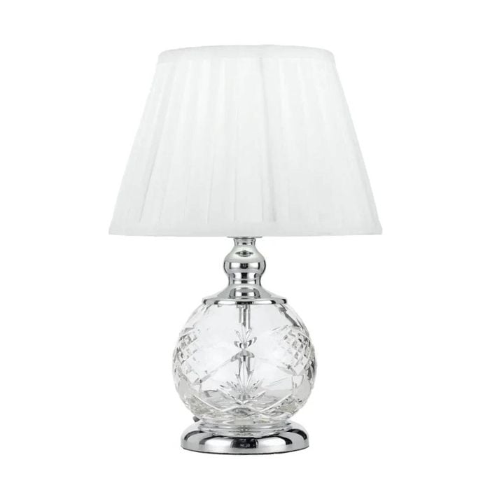 Telbix Vivian Modern Table Desk Lamp Light Glass Metal Clear Chrome White