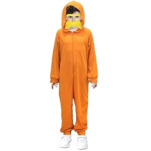 Kids Plain Orange Hooded Jumpsuit Girls Boys Halloween Costume Book Week Outfit 6-9 Years 110-130cm Height