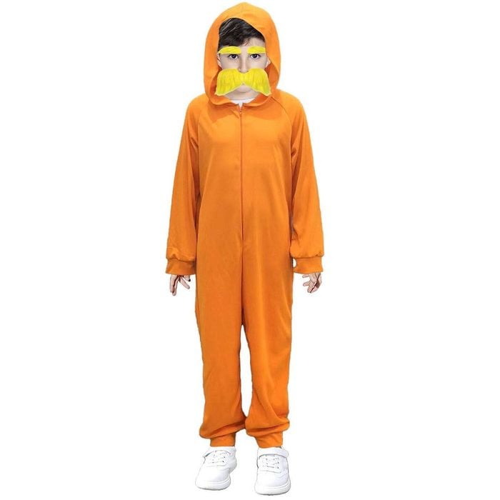 Kids Plain Orange Hooded Jumpsuit Girls Boys Halloween Costume Book Week Outfit 6-9 Years 110-130cm Height