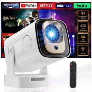Advwin Mini Projector 8k Support, With Dual Band Wifi 6, Bt5.4, 330 Ansi Lumens, 270° Rotatable, Auto Focus, 130" Screen