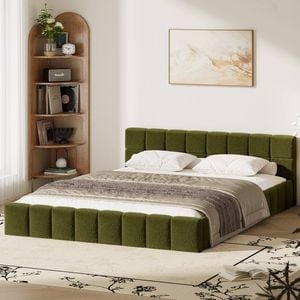 Oikiture Bed Frame Queen Green Boucle