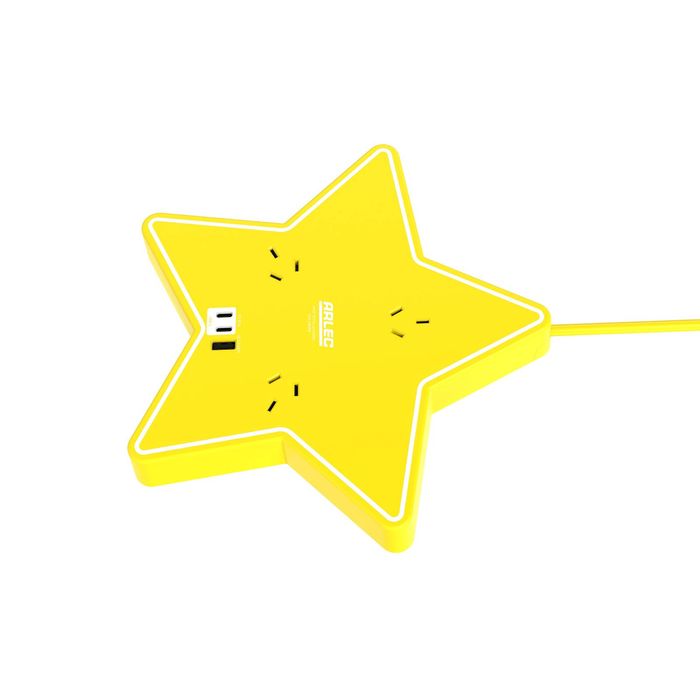 Arlec Tweenie Yellow Star 3 Outlet Fast Charging USB Powerboard