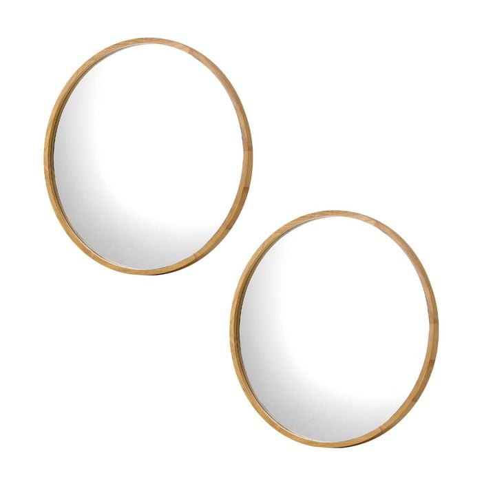 Oikiture Wall Mirrors Round 60cm Wooden Set of 2 Home Decor
