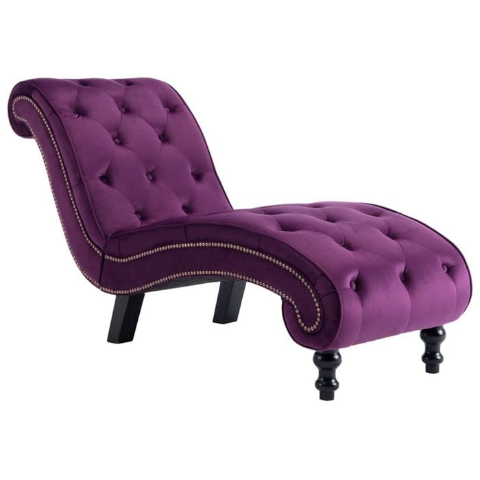 vidaXL Chaise Lounge Purple Velvet Thick Padded Bedroom Sleeper Lounge Sofa
