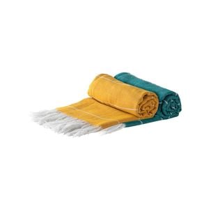 Nicola Spring Set Of 4 Turkish Cotton Towels - Aqua/mustard