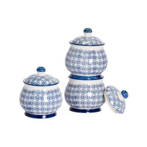 Nicola Spring 3 Piece Hand Printed Sugar Bowl Set - Ceramic Porcelain Tea Coffee Kitchen Containers - 10.5cm