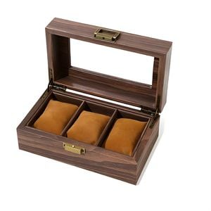 Catzon Watch Box Organizer Retro Wood Grain Watch Display Case With Glass Top-3slot