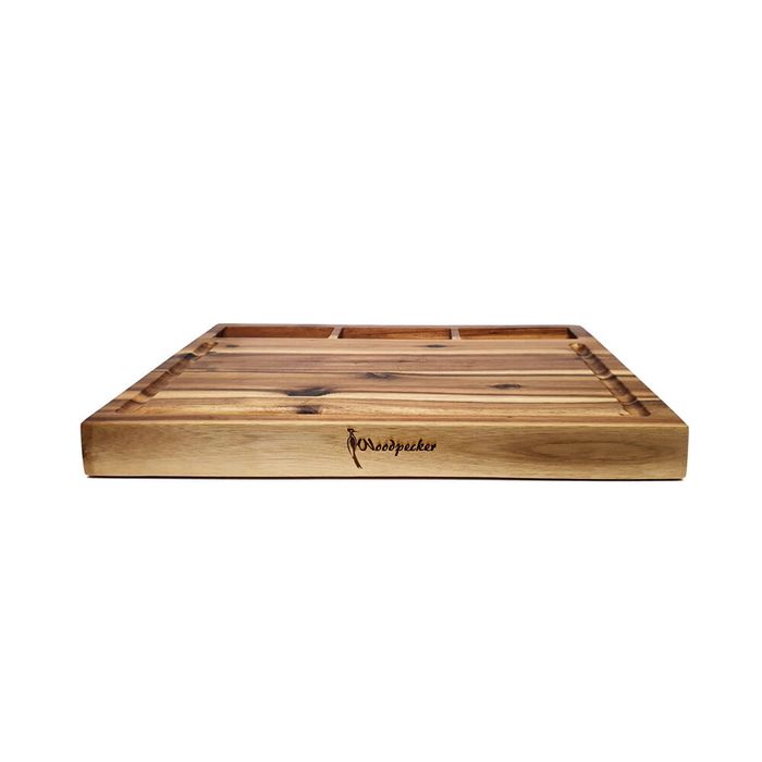 Woodpecker Rectangular Acacia Cutting Board w/ Built-in Bowls Food Preparation