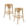 Aster 2pc Round Bar Stools Dining Stool Chair Solid Birch Timber Rattan Seat Oak