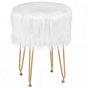Costway Faux Fur Ottoman Stool White