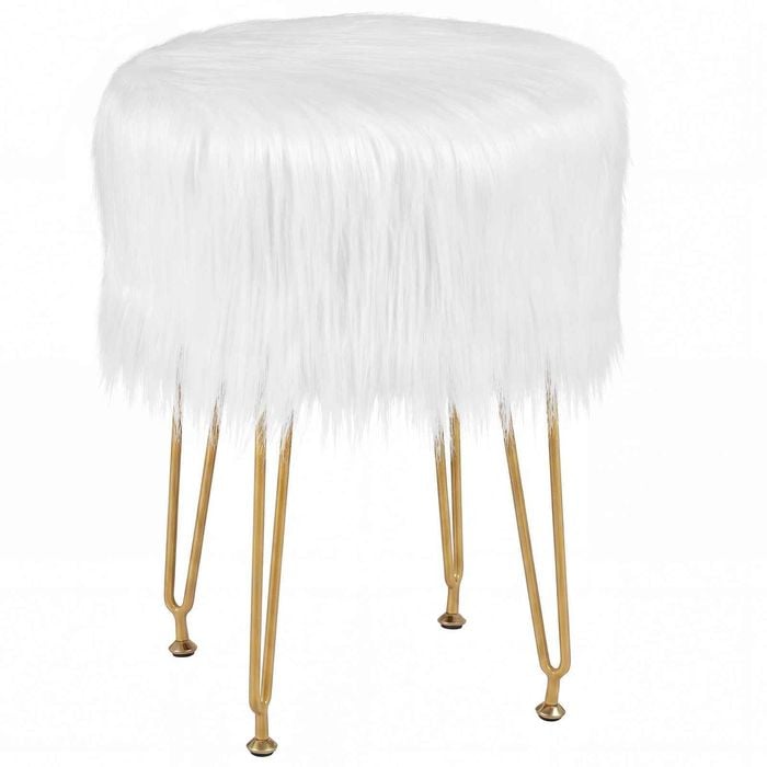 Costway Faux Fur Ottoman Stool White