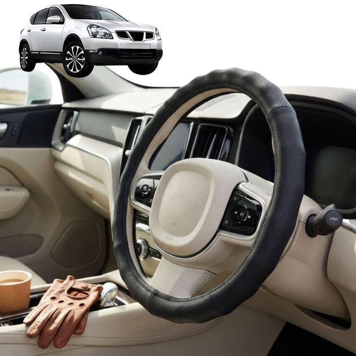 Australian Goose Steering Wheel Cover for Nissan Dualis +2 2008 - 2014 (NJ10) Circle Black
