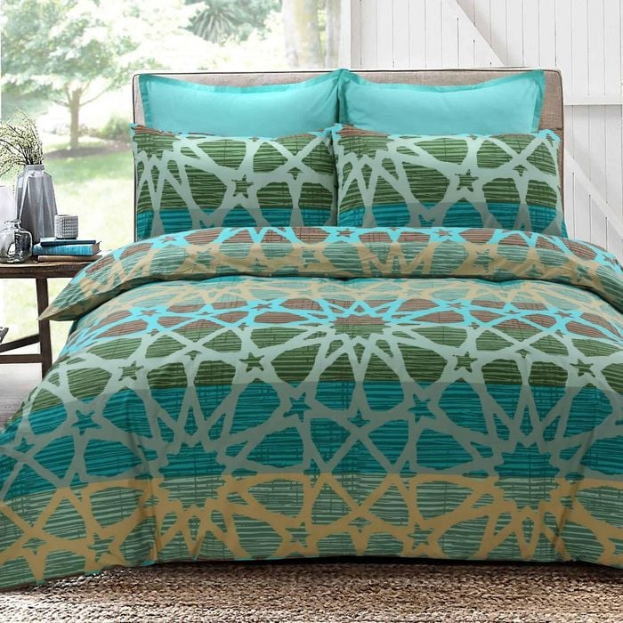 Amsons Pure Cotton Double Quilt Cover Set - Oasis - Green/Beige