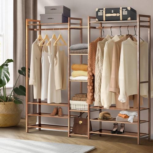 Oikiture Clothes Rack Open Wardrobe Hanging Rail Bamboo 13 Shelves Bunnings Australia