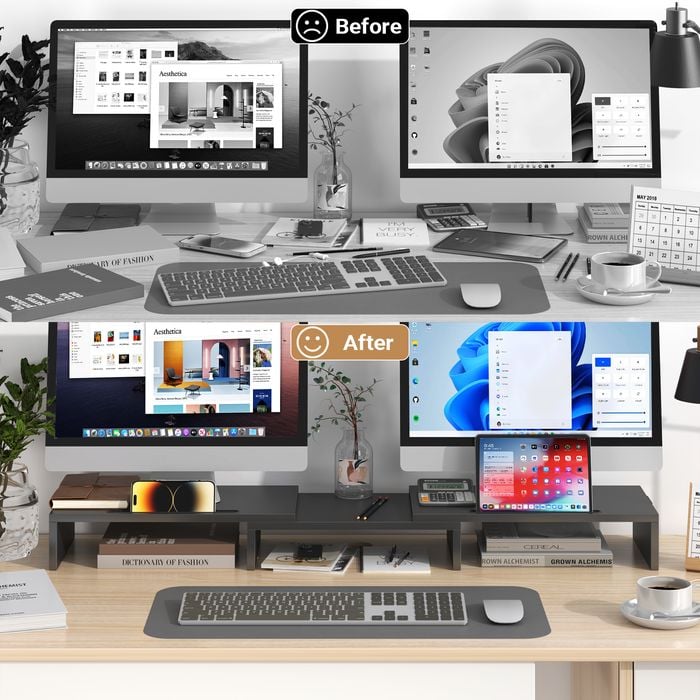 Advwin Dual Monitor Stand Riser Adjustable Length and Angle with 2 Slot ...