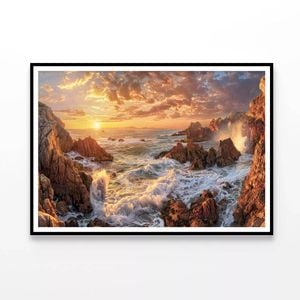 Rocky Coastline at Sunset  Print 100% Australian Made 90x60cm  (Poster)
