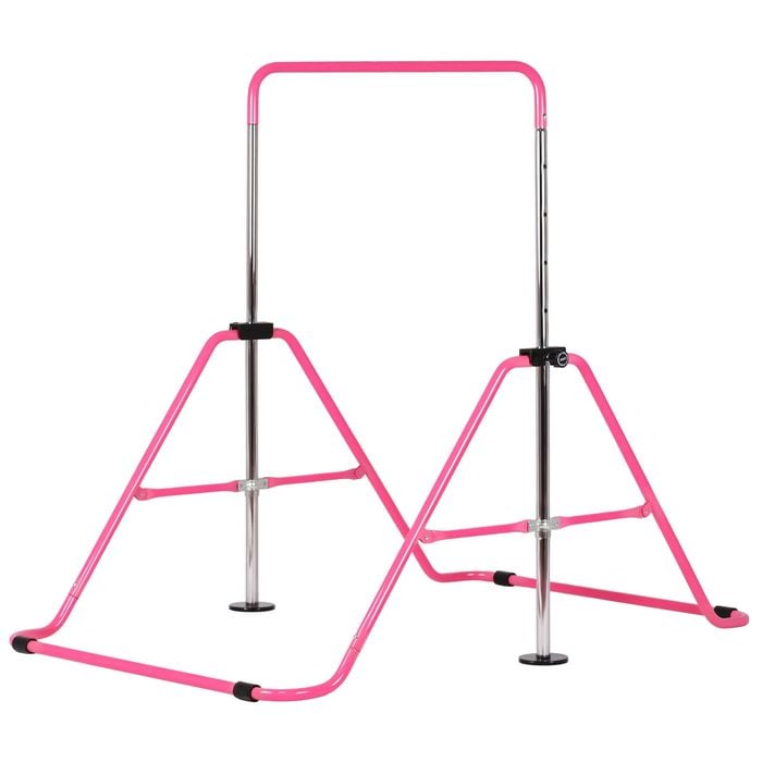 Advwin Foldable Kids Gymnastics Bar w/5 Adjustable Height for Girls & Boys Home Training, Pink