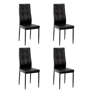 Oikiture 4pcs Dining Chairs High-back Kitchen Chair Faux Leather Square Pattern