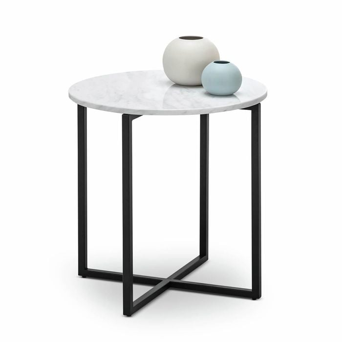 Ellie White Marble & Black Round Side Table