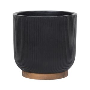 220 x 250mm Large Black Round Linear Ceramic Pot
