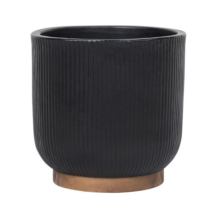 220 x 250mm Large Black Round Linear Ceramic Pot