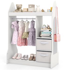 Costway Kids Clothing Rack Toddler Clothes Storage Organizer w/Mirror-White
