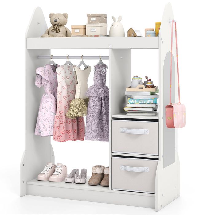 Costway Kids Clothing Rack Toddler Clothes Storage Organizer w/Mirror-White