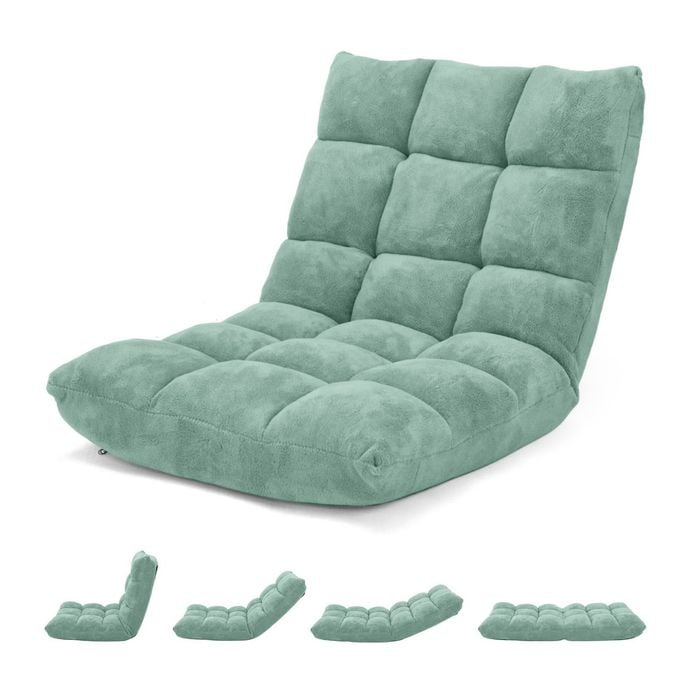 Costway Floor Chair Lazy Sofa Velvet Chaise Lounge Recliner Green