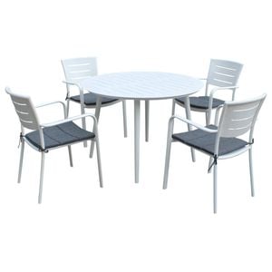 FurnitureOkay Cove 5-Piece Aluminium Outdoor Dining Setting - White