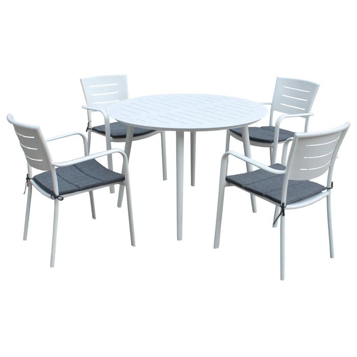 FurnitureOkay Cove 5-Piece Aluminium Outdoor Dining Setting - White