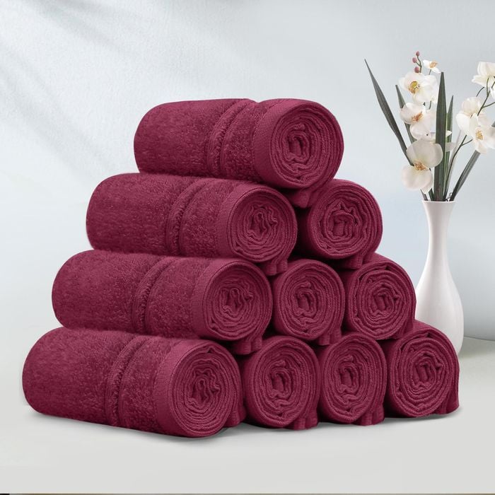 LINENOVA 10 Pack Cotton Face Towels-Burgundy