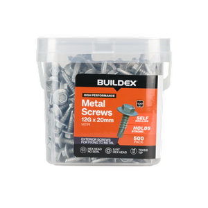 Buildex 12G x 20mm Class 4 Sheet Metal Screws - 500 Pack
