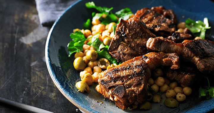 Smoked Paprika Lamb Loin Chops With Chick Pea & Green Olive Salad Recipe | Matador BBQs