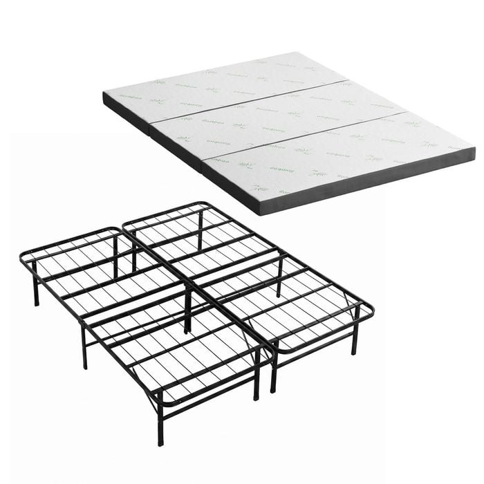 Giselle Folding Bed with Mattress Queen Portable Foldable Guest Bed Bamboo Cover
