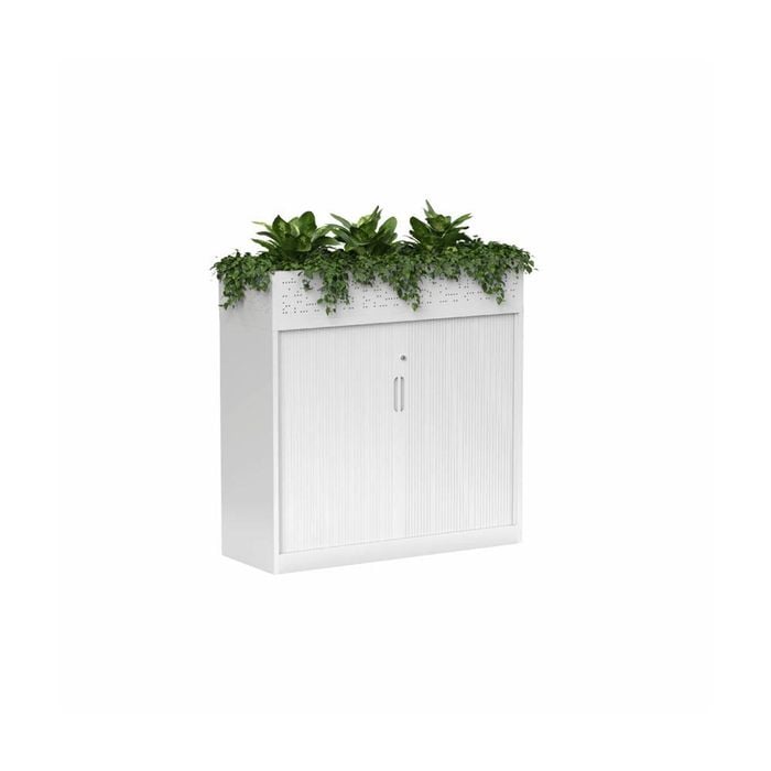 Olg Tempo Tambour Cabinet Wide With Planter White W1200mm X D450mm X H1220mm